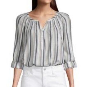 St. John's Bay Women's Y Neck Neutral Stripes Blouse  - L - NWT